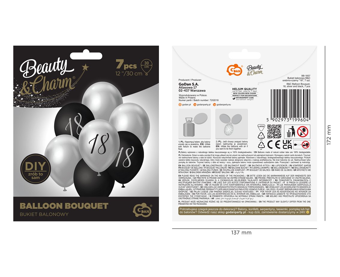 Bukiet balonowy B&C srebrno-czarny 18" (7szt) BB-18S7 Godan